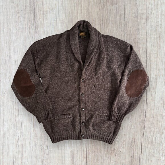 Vtg Eddie Bauer Wool Grandpa Cardigan Shawl Collar Sweater Elbow Patch XL Tall - Picture 1 of 9